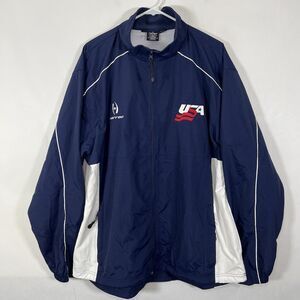 Team USA Hockey Harrow Full Zip Windbreaker Coaches Jacket Adult Large Navy Blue